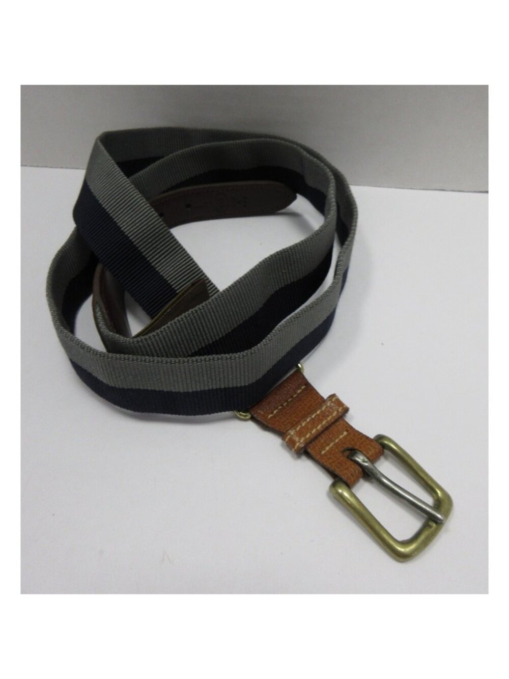 VGT Trafalgar Belt Large Webbing Canvas Leather Striped Brass Buckle USA